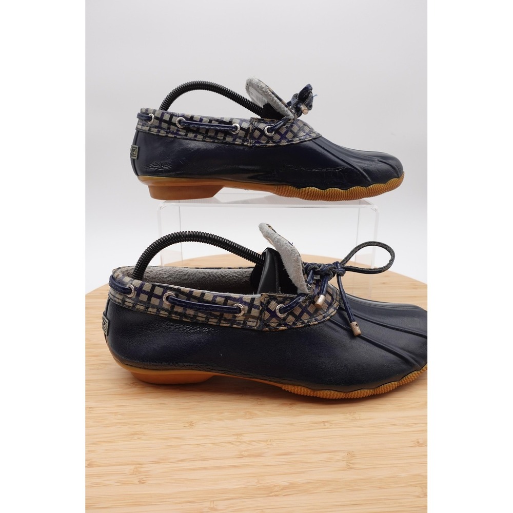 Sperry Top-Sider Boots Womens Size 11 42 Blue Rubber Plaid Rain Duck Waterproof